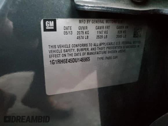 ✅ 2013 Chevrolet Volt • VIN: 1G1RH6E45DU146965 • Lot: 74639884. Wystawiony na Copart z przebiegiem 137 767 mil. Bezpłatny archiwum sprzedaży aukcyjnych z USA i szczegółowy raport historii pojazdu na DreamBid. Zdjęcie 13.