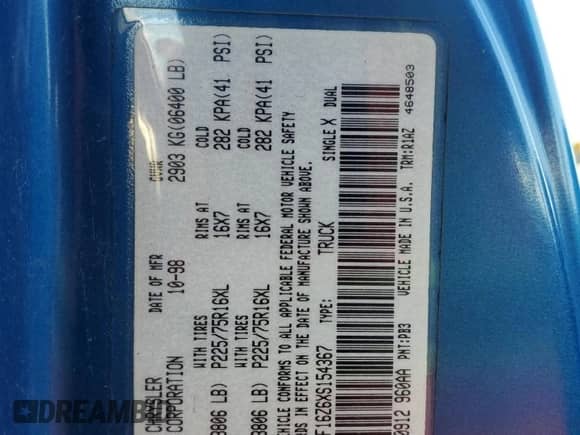 1999 Dodge 1500 с VIN 1B7HF16Z6XS154367, выставлен на аукционе Copart как лот 81313304 с пробегом 158 179 миль миль и Списание • Salvage title. История ставок и продаж доступна на DreamBid. Изображение 12.