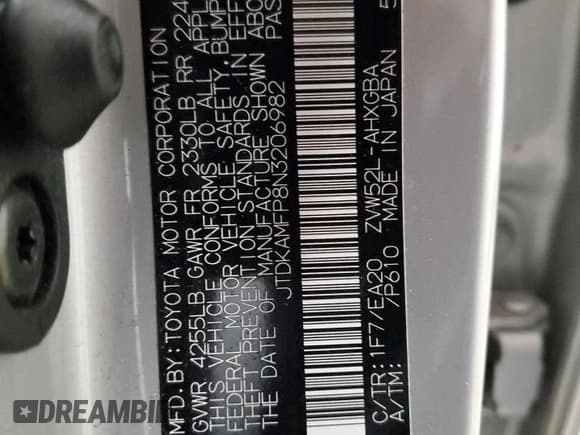 ✅ 2022 Toyota Prius LE • VIN: JTDKAMFP8N3206982 • Lot: 93309275. Wystawiony na Copart z przebiegiem 47 347 mil. Bezpłatny archiwum sprzedaży aukcyjnych z USA i szczegółowy raport historii pojazdu na DreamBid. Zdjęcie 13.