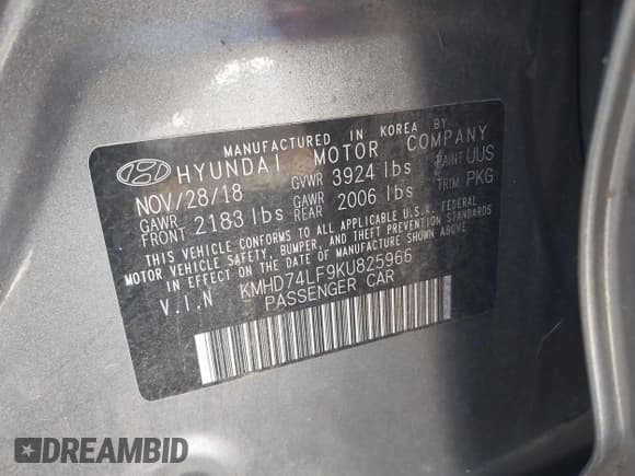 ✅ 2019 Hyundai Elantra SE • VIN: KMHD74LF9KU825966 • Lot: 43502413. Listed on IAAI with 96,066 mi. Free auction sales archive from the USA and detailed vehicle history report at DreamBid. Image 9.