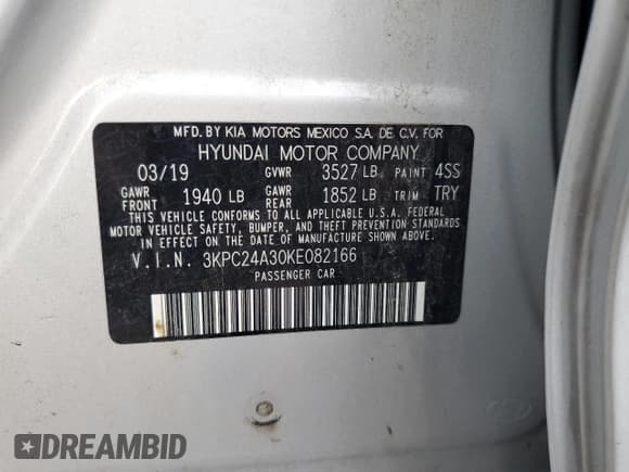 ✅ 2019 Hyundai Accent SE • VIN: 3KPC24A30KE082166 • Lot: 87069185. Listed on Copart with 92,041 mi. Free auction sales archive from the USA and detailed vehicle history report at DreamBid. Image 12.