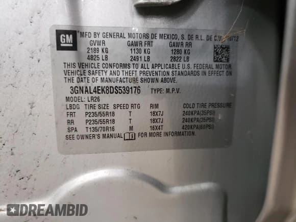 ✅ 2013 Chevrolet Captiva Sport LTZ • VIN: 3GNAL4EK8DS539176 • Lot: 55136015. Wystawiony na Copart z przebiegiem 70 461 mil. Bezpłatny archiwum sprzedaży aukcyjnych z USA i szczegółowy raport historii pojazdu na DreamBid. Zdjęcie 13.