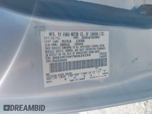 ✅ 1992 Mercury Grand Marquis GS • VIN: 2MECM74W7NX630193 • Лот: 42253267. Опубликован ранее на IAAI с пробегом 21 508 миль. Бесплатный доступ к архиву аукционных продаж из США и подробный отчёт об истории автомобиля на DreamBid. Изображение 9.