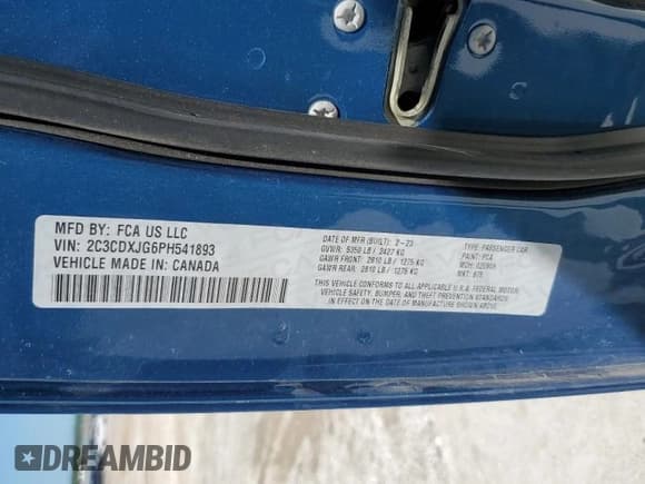 ✅ 2023 Dodge Charger SXT • VIN: 2C3CDXJG6PH541893 • Лот: 63794695. Опубликован ранее на Copart с пробегом 54 125 миль. Бесплатный доступ к архиву аукционных продаж из США и подробный отчёт об истории автомобиля на DreamBid. Изображение 12.