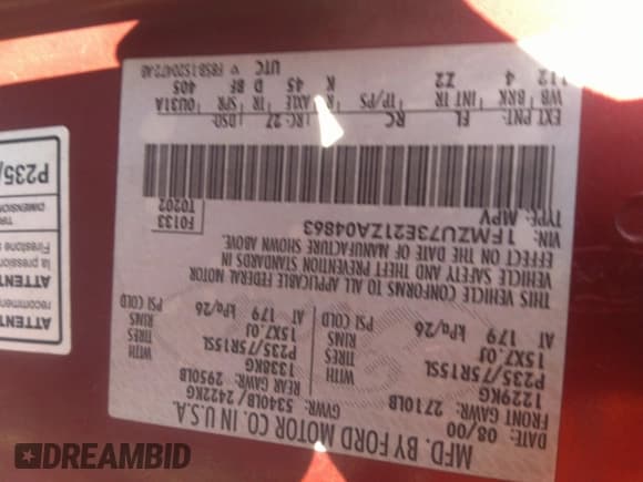 ✅ 2001 Ford Explorer XLT • VIN: 1FMZU73E21ZA04863 • Lot: 41683739. Listed on IAAI with 187,414 mi. Free auction sales archive from the USA and detailed vehicle history report at DreamBid. Image 9.