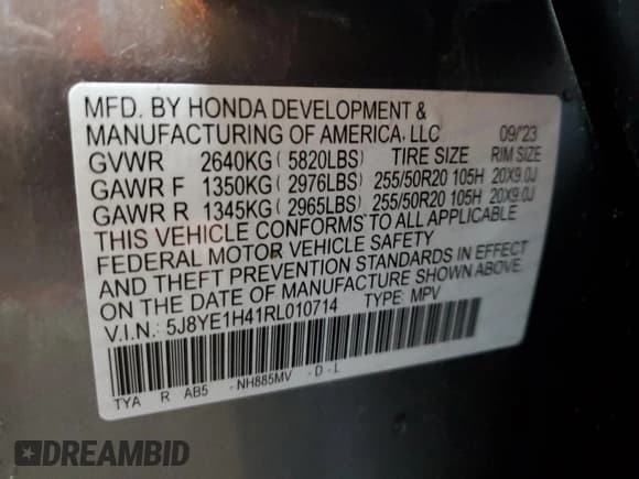 ✅ 2024 Acura MDX Technology • VIN: 5J8YE1H41RL010714 • Lot: 89534185. Listed on Copart with 22,260 mi. Free auction sales archive from the USA and detailed vehicle history report at DreamBid. Image 14.