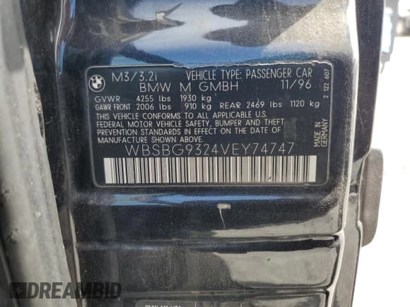 ✅ 1997 BMW 3 Series M3 • VIN: WBSBG9324VEY74747 • Лот: 81317175. Опубликован ранее на Copart с пробегом 351 785 миль. Бесплатный доступ к архиву аукционных продаж из США и подробный отчёт об истории автомобиля на DreamBid. Изображение 12.