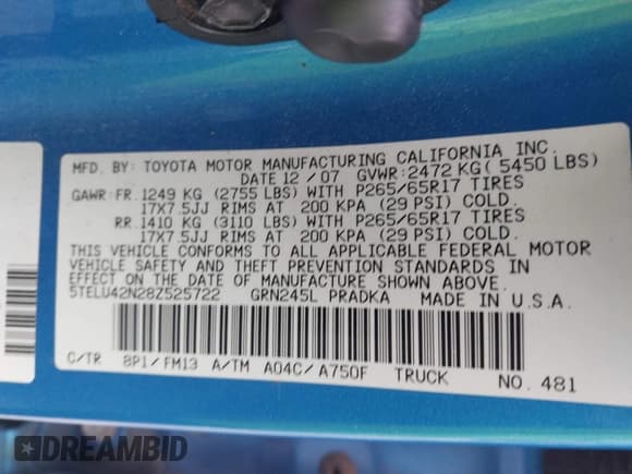 ✅ 2008 Toyota Tacoma • VIN: 5TELU42N28Z525722 • Лот: 43750122. Опубликован ранее на IAAI с пробегом 200 334 миль. Бесплатный доступ к архиву аукционных продаж из США и подробный отчёт об истории автомобиля на DreamBid. Изображение 9.