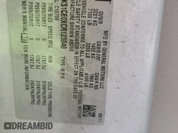 ✅ 2012 GMC Yukon SLT • VIN: 1GKS1CE0XCR123048 • Lot: 66854875. Wystawiony na Copart z przebiegiem 263 756 mil. Bezpłatny archiwum sprzedaży aukcyjnych z USA i szczegółowy raport historii pojazdu na DreamBid. Zdjęcie 13.