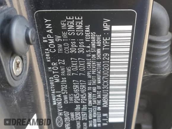 2007 Hyundai Veracruz GLS z VIN KM8NU13CX7U020129, wystawiony jako Copart lot #76789974 z przebiegiem 178 376 mil mil oraz Szkoda całkowita • Salvage title. Historia ofert i sprzedaży dostępna na DreamBid. Obrazek 13.