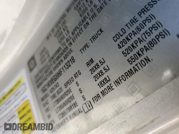 ✅ 2017 Chevrolet Silverado 2500HD LT • VIN: 1GC1KVEG6HF113218 • Lot: 70333435. Listed on Copart with Not provided. Free auction sales archive from the USA and detailed vehicle history report at DreamBid. Image 12.