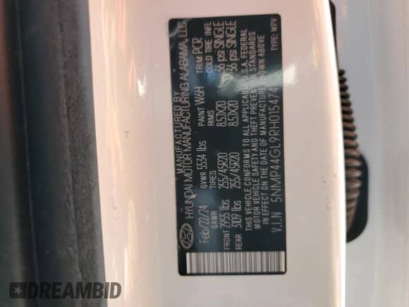 2024 Hyundai Santa Fe Limited z VIN 5NMP44GL9RH015474, wystawiony jako Copart lot #88275885 z przebiegiem 39 249 mil mil oraz Szkoda całkowita • Salvage title. Historia ofert i sprzedaży dostępna na DreamBid. Obrazek 16.