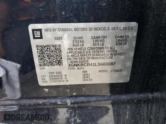 ✅ 2020 Chevrolet Blazer LT • VIN: 3GNKBCR41LS669697 • Lot: 62542925. Listed on Copart with 43,327 mi. Free auction sales archive from the USA and detailed vehicle history report at DreamBid. Image 12.