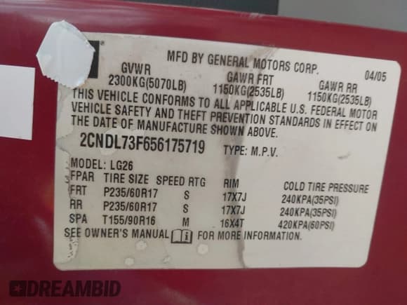 ✅ 2005 Chevrolet Equinox LT • VIN: 2CNDL73F656175719 • Лот: 41688430. Опубликован ранее на IAAI с пробегом 98 994 миль. Бесплатный доступ к архиву аукционных продаж из США и подробный отчёт об истории автомобиля на DreamBid. Изображение 9.