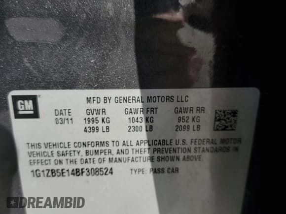 ✅ 2011 Chevrolet Malibu 1LS • VIN: 1G1ZB5E14BF308524 • Lot: 69657744. Listed on Copart with 147,138 mi. Free auction sales archive from the USA and detailed vehicle history report at DreamBid. Image 12.