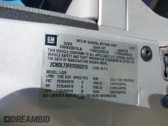 ✅ 2007 Chevrolet Equinox LT • VIN: 2CNDL73F876092019 • Лот: 41882438. Опубликован ранее на IAAI с пробегом 85 418 миль. Бесплатный доступ к архиву аукционных продаж из США и подробный отчёт об истории автомобиля на DreamBid. Изображение 9.