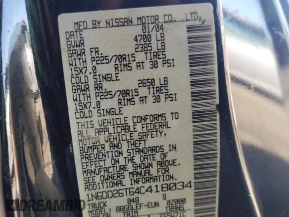 ✅ 2004 Nissan Frontier XE • VIN: 1N6DD26T64C418034 • Lot: 44470965. Listed on Copart with 196,166 mi. Free auction sales archive from the USA and detailed vehicle history report at DreamBid. Image 12.