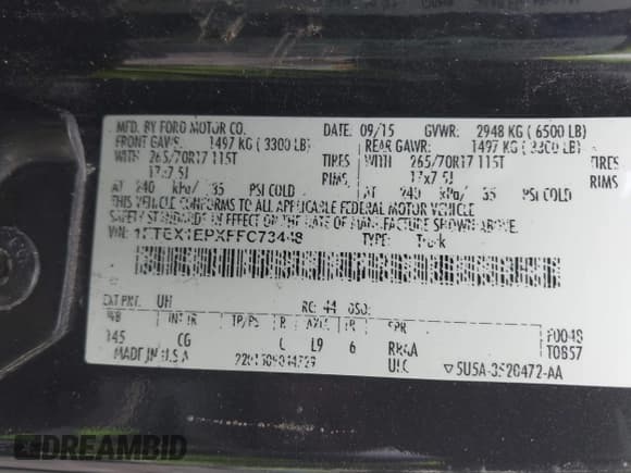 ✅ 2015 Ford F-150 XLT • VIN: 1FTEX1EPXFFC73448 • Lot: 41455498. Listed on IAAI with 189,732 mi. Free auction sales archive from the USA and detailed vehicle history report at DreamBid. Image 9.