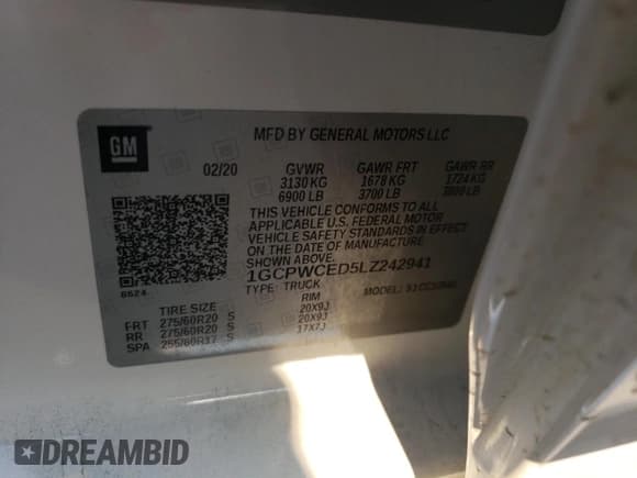 ✅ 2020 Chevrolet Silverado 1500 LT • VIN: 1GCPWCED5LZ242941 • Lot: 68881254. Wystawiony na Copart z przebiegiem 96 198 mil. Bezpłatny archiwum sprzedaży aukcyjnych z USA i szczegółowy raport historii pojazdu na DreamBid. Zdjęcie 13.
