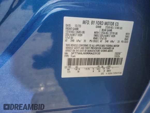 ✅ 2024 Ford Maverick XLT • VIN: 3FTTW8J95RRA23133 • Лот: 84401215. Опубликован ранее на Copart с пробегом 29 268 миль. Бесплатный доступ к архиву аукционных продаж из США и подробный отчёт об истории автомобиля на DreamBid. Изображение 12.