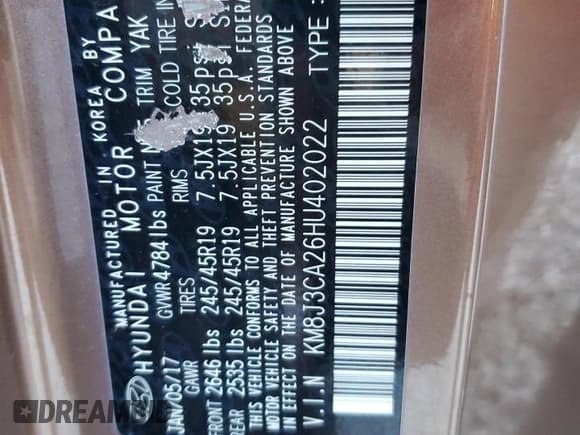 ✅ 2017 Hyundai Tucson Sport • VIN: KM8J3CA26HU402022 • Лот: 91925875. Опубликован ранее на Copart с пробегом 146 455 миль. Бесплатный доступ к архиву аукционных продаж из США и подробный отчёт об истории автомобиля на DreamBid. Изображение 13.