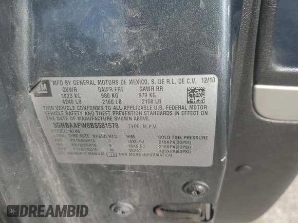 ✅ 2011 Chevrolet HHR LS • VIN: 3GNBAAFW8BS581578 • Lot: 71566574. Listed on Copart with 239,312 mi. Free auction sales archive from the USA and detailed vehicle history report at DreamBid. Image 13.