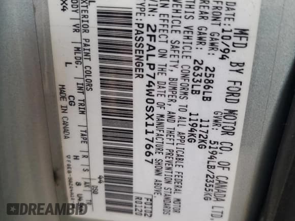 ✅ 1995 Ford Crown Victoria LX • VIN: 2FALP74W0SX117667 • Lot: 47622635. Wystawiony na Copart z przebiegiem 98 289 mil. Bezpłatny archiwum sprzedaży aukcyjnych z USA i szczegółowy raport historii pojazdu na DreamBid. Zdjęcie 12.