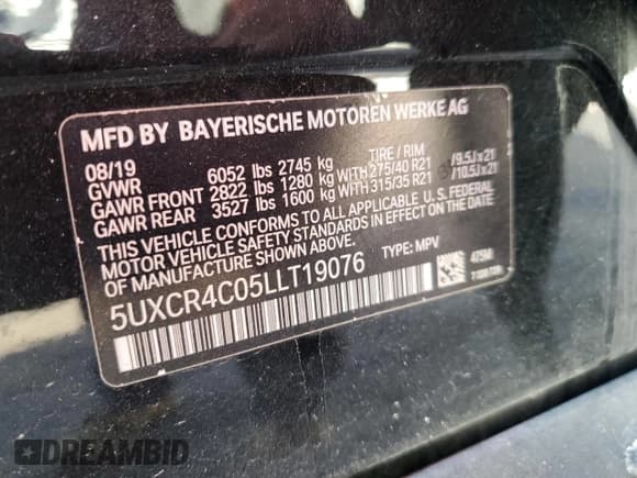 ✅ 2020 BMW X5 sDrive40i • VIN: 5UXCR4C05LLT19076 • Lot: 93514775. Wystawiony na Copart z przebiegiem Nie podano. Bezpłatny archiwum sprzedaży aukcyjnych z USA i szczegółowy raport historii pojazdu na DreamBid. Zdjęcie 14.