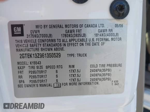 2006 GMC Sierra 1500 SLE1 с VIN 2GTEK13Z961350529, выставлен на аукционе IAAI как лот 42452893 с пробегом 180 106 миль миль и . История ставок и продаж доступна на DreamBid. Изображение 9.