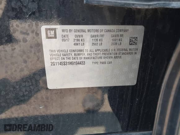 2017 Chevrolet Impala Premier with VIN 2G1145S31H9194433, listed as a IAAI auction lot 43000413 with 120,540 mi miles and . Bid and sale history available at DreamBid. Image 9.