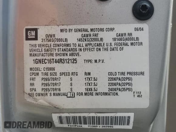 ✅ 2004 Chevrolet Suburban LT • VIN: 1GNEC16T44R312125 • Лот: 52427875. Опубликован ранее на Copart с пробегом 188 143 миль. Бесплатный доступ к архиву аукционных продаж из США и подробный отчёт об истории автомобиля на DreamBid. Изображение 15.