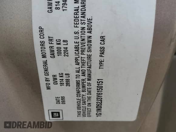 2000 Chevrolet Malibu z VIN 1G1ND52J3Y6150151, wystawiony jako Copart lot #83681484 z przebiegiem 95 083 mil mil oraz Szkoda całkowita • Salvage title. Historia ofert i sprzedaży dostępna na DreamBid. Obrazek 12.