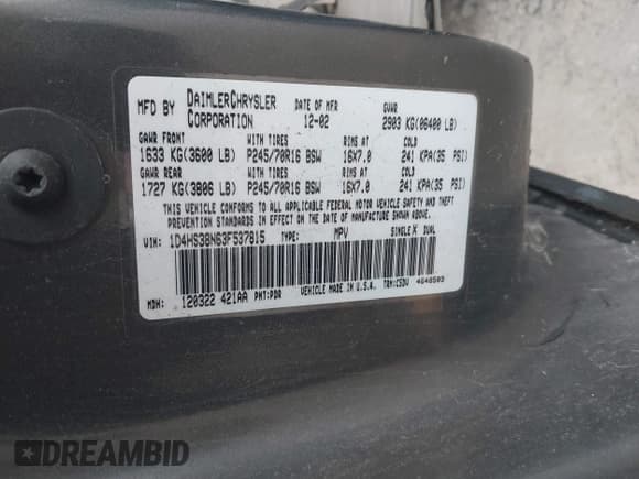 ✅ 2003 Dodge Durango Sport • VIN: 1D4HS38N63F537815 • Lot: 43832804. Wystawiony na IAAI z przebiegiem 216 984 mil. Bezpłatny archiwum sprzedaży aukcyjnych z USA i szczegółowy raport historii pojazdu na DreamBid. Zdjęcie 9.