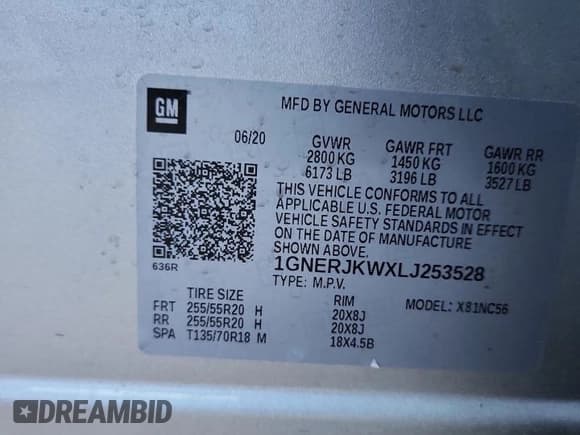 ✅ 2020 Chevrolet Traverse RS • VIN: 1GNERJKWXLJ253528 • Lot: 81049075. Listed on Copart with 58,981 mi. Free auction sales archive from the USA and detailed vehicle history report at DreamBid. Image 13.