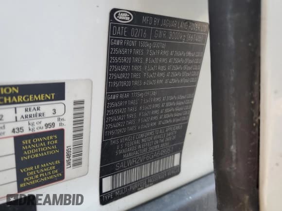 ✅ 2016 Land Rover Range Rover Sport HSE • VIN: SALWR2VF6GA648951 • Lot: 90437325. Listed on Copart with 99,249 mi. Free auction sales archive from the USA and detailed vehicle history report at DreamBid. Image 14.