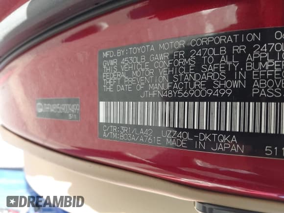 ✅ 2006 Lexus SC 430 • VIN: JTHFN48Y569009499 • Lot: 43716379. Listed on IAAI with 181,996 mi. Free auction sales archive from the USA and detailed vehicle history report at DreamBid. Image 9.