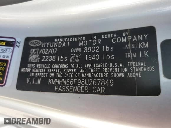 2008 Hyundai Tiburon GT z VIN KMHHN66F98U267849, wystawiony jako Copart lot #88506815 z przebiegiem 92 820 mil mil oraz Szkoda całkowita • Salvage title. Historia ofert i sprzedaży dostępna na DreamBid. Obrazek 12.