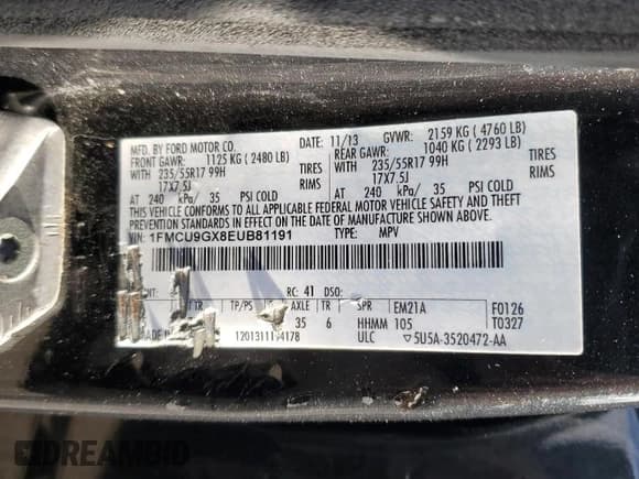 ✅ 2014 Ford Escape SE • VIN: 1FMCU9GX8EUB81191 • Lot: 79835214. Wystawiony na Copart z przebiegiem 103 967 mil. Bezpłatny archiwum sprzedaży aukcyjnych z USA i szczegółowy raport historii pojazdu na DreamBid. Zdjęcie 13.