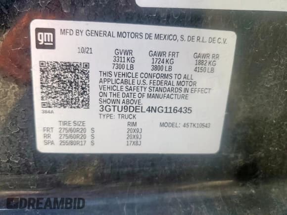 ✅ 2022 GMC Sierra 1500 SLT • VIN: 3GTU9DEL4NG116435 • Лот: 61787225. Опубликован ранее на Copart с пробегом 71 051 миль. Бесплатный доступ к архиву аукционных продаж из США и подробный отчёт об истории автомобиля на DreamBid. Изображение 12.