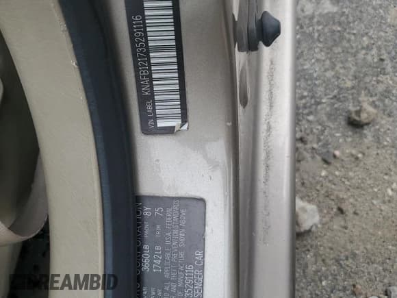 ✅ 2003 Kia Spectra • VIN: KNAFB121735291116 • Lot: 66861134. Listed on Copart with 167,222 mi. Free auction sales archive from the USA and detailed vehicle history report at DreamBid. Image 14.