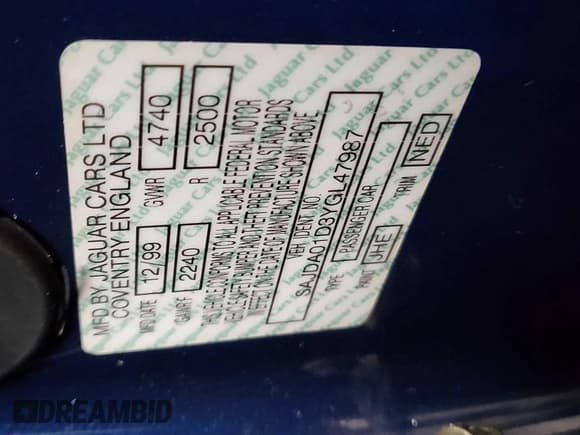 ✅ 2000 Jaguar S-Type V8 • VIN: SAJDA01D3YGL47987 • Lot: 60103145. Wystawiony na Copart z przebiegiem 110 742 mil. Bezpłatny archiwum sprzedaży aukcyjnych z USA i szczegółowy raport historii pojazdu na DreamBid. Zdjęcie 10.