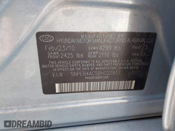 ✅ 2011 Hyundai Sonata GLS • VIN: 5NPEB4AC5BH022937 • Lot: 42829596. Listed on IAAI with 193,507 mi. Free auction sales archive from the USA and detailed vehicle history report at DreamBid. Image 9.