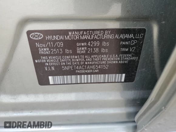 ✅ 2010 Hyundai Sonata GLS • VIN: 5NPET4AC1AH654152 • Лот: 76233694. Опубликован ранее на Copart с пробегом 164 875 миль. Бесплатный доступ к архиву аукционных продаж из США и подробный отчёт об истории автомобиля на DreamBid. Изображение 12.