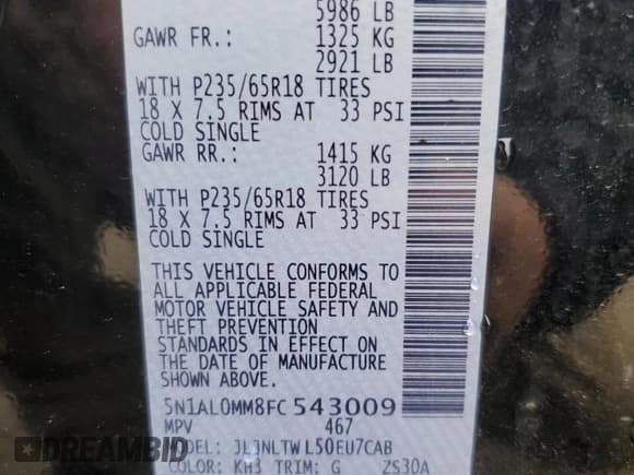 ✅ 2015 Infiniti QX60 • VIN: 5N1AL0MM8FC543009 • Lot: 57720315. Listed on Copart with 95,614 mi. Free auction sales archive from the USA and detailed vehicle history report at DreamBid. Image 12.