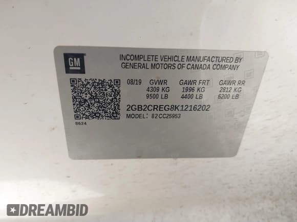 ✅ 2019 Chevrolet Silverado 2500HD Work Truck • VIN: 2GB2CREG8K1216202 • Lot: 41853896. Listed on IAAI with 83,714 mi. Free auction sales archive from the USA and detailed vehicle history report at DreamBid. Image 9.