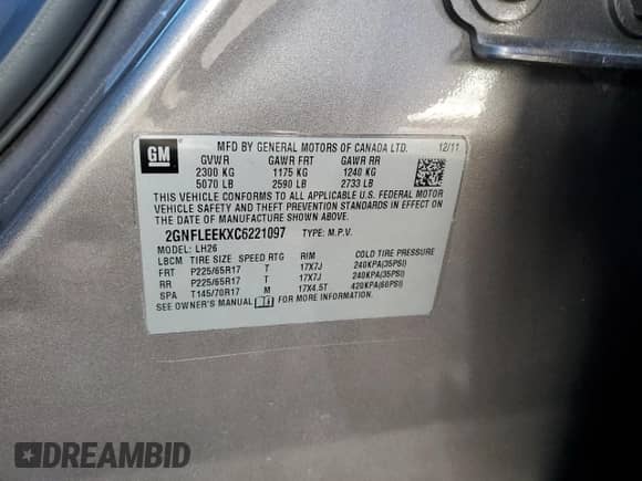 2012 Chevrolet Equinox 1LT z VIN 2GNFLEEKXC6221097, wystawiony jako Copart lot #89802285 z przebiegiem 149 816 mil mil oraz Czysty tytuł • Clean title. Historia ofert i sprzedaży dostępna na DreamBid. Obrazek 13.