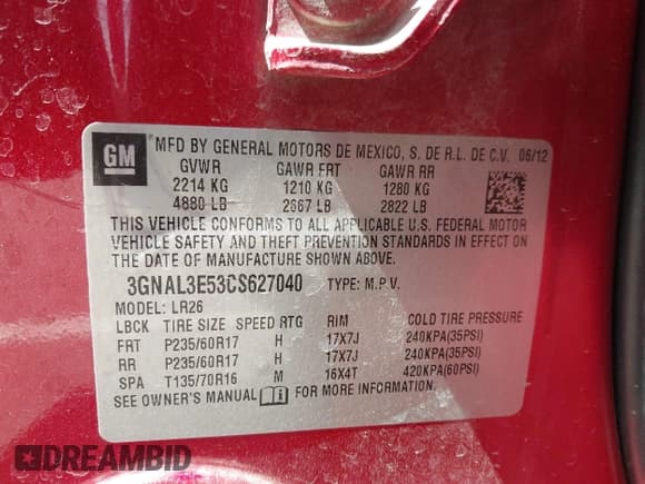 ✅ 2012 Chevrolet Captiva Sport LT • VIN: 3GNAL3E53CS627040 • Lot: 41988877. Wystawiony na IAAI z przebiegiem 145 412 mil. Bezpłatny archiwum sprzedaży aukcyjnych z USA i szczegółowy raport historii pojazdu na DreamBid. Zdjęcie 9.