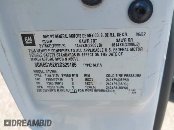 ✅ 2002 Chevrolet Suburban LS • VIN: 3GNEC16Z62G329185 • Лот: 42407727. Опубликован ранее на IAAI с пробегом 237 042 миль. Бесплатный доступ к архиву аукционных продаж из США и подробный отчёт об истории автомобиля на DreamBid. Изображение 9.