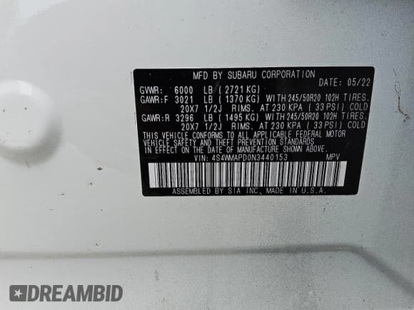 ✅ 2022 Subaru Ascent Limited • VIN: 4S4WMAPD0N3440153 • Lot: 69851575. Listed on Copart with 15,249 mi. Free auction sales archive from the USA and detailed vehicle history report at DreamBid. Image 13.