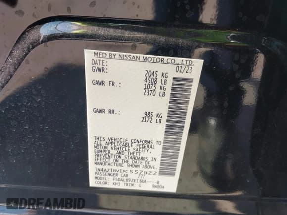 ✅ 2023 Nissan LEAF S • VIN: 1N4AZ1BV1PC557622 • Lot: 42995720. Listed on IAAI with 27,174 mi. Free auction sales archive from the USA and detailed vehicle history report at DreamBid. Image 9.